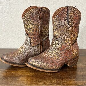 Toddler Girls leather Metallic Leopard Print Cowboy Boots